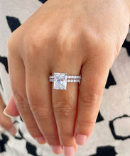 Load image into Gallery viewer, Radiant Cut Moissanite And Round Cut Sides Natural Diiamonds Engagement Ring And Matching Band bridal set set in 14k Solid White Gold 5.60ct