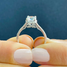 Load image into Gallery viewer, Round Cut Diamond Engagement Ring IGI Certified 14k Solid White Gold Wedding Propose Ring Prong Set Half Eternity Halo Filigree Style 1.35ct