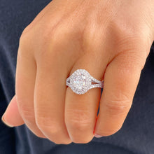 Load image into Gallery viewer, GIA Certified Natural Oval Shape And Round Cut Sides Diamond Engagement Ring Double Halo Split Shank Bridal Ring 14k Solid White Gold 2.20ct