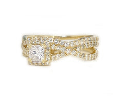 Load image into Gallery viewer, Princess Cut And Round Cut Sides Natural Diamond Engagement Ring And Matching Band Halo Bridal Wedding Set 14k solid yellow gold 1.25ctw