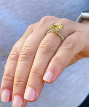 Load image into Gallery viewer, Natural Cushion Cut Yellow Citrine And Natural Yellow Sapphire Sides Engagement Ring Prong Set Halo Style Ring 14K Solid Yellow Gold 4.75ctw