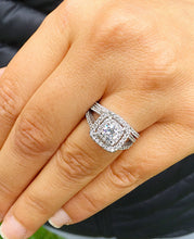 Load image into Gallery viewer, Gold Round Cut Cvd Diamond Engagement Ring And Matching Band Prong set Wedding Ring Double Halo Wedding Propose Ring Women's 14k White 1.50