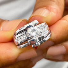 Load image into Gallery viewer, Round Cut Moissanite And Princess Cut Sides Engagement Ring And Matching Band Tension Set In 14k Solid And Heavy White Gold Wedding Set 1.70