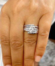 Load image into Gallery viewer, Round Cut Moissanite And Princess Cut Sides Engagement Ring And Matching Band Tension Set 14k Solid And Heavy White Gold Wedding Set 1.70ctw