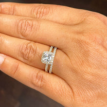 Load image into Gallery viewer, Cushion Cut Moissanite And Round Cut Sides Engagement Ring And Matching Band In 14k Solid Yellow Gold Bridal Wedding Double Halo 2.00ctw
