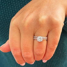 Load image into Gallery viewer, Round Cut Moissanite and Natural Side Diamonds Engagement Ring And Matching Band Set In 14k Solid Rose Gold Bridal Set Wedding Set 2.10ctw