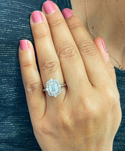 Load image into Gallery viewer, Emerald Cut Moissanite And Natural Round Cut Side Diamond Engagement Ring 14k Solid White Gold Deco Style Bridal Ring Halo Wedding Ring 2.75