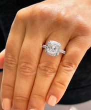 Load image into Gallery viewer, Asscher Cut And Round Cut Sides Diamond Engagement Ring Bezel Set Halo Style IGI Certified 14k Solid White Gold Bridal Wedding Ring 4.00ctw