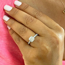 Load image into Gallery viewer, Cushion Cut Moissanite And Natural Round Cut Sides Diamonds Engagement Ring In 14k Solid White Gold Bridal Ring Women's Wedding Ring 1.95ctw