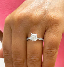 Load image into Gallery viewer, Cushion Cut Moissanite And Natural Round Cut Sides Diamonds Engagement Ring In 14k Solid White Gold Bridal Ring Women's Wedding Ring 1.95ctw