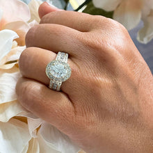 Load image into Gallery viewer, Oval Cut Moissanite And Round Cut Sides Engagement Ring 14K Solid And Heavy (over 10gr) Yellow Gold Halo Style Bridal Wedding Ring 4.00ctw