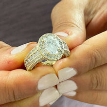 Load image into Gallery viewer, Oval Shape And Round Cut Sides Diamond Engagement Ring IGI Certified 14K Solid Yellow Gold Bridal Ring Halo Style Wedding Ring 4.00ct F-VS2