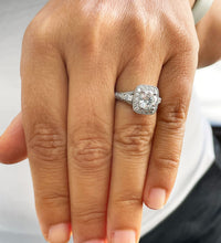 Load image into Gallery viewer, Round Cut Moissanite And Baguettes Engagement Ring Halo Style Bridal Ring 14k Solid Heavy White Gold Women's Wedding Ring For Her 1.95ctw