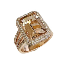 Load image into Gallery viewer, Emerald Cut Morganite And Natural Round Cut Diamond Engagement Ring Halo Style Right Hand Ring 14k Solid Rose Gold Bridal Wedding Ring 8.40