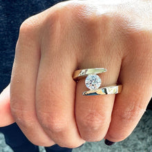 Load image into Gallery viewer, Round Cut Moissanite Engagement Ring Tension Set Design Wedding Ring Solitaire Style Bridal Ring 14k Solid Yellow Gold Women's Ring 1.25ct