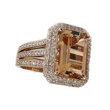 Load image into Gallery viewer, Emerald Cut Morganite And Natural Round Cut Diamond Engagement Ring Halo Style Right Hand Ring 14k Solid Rose Gold Bridal Wedding Ring 8.40