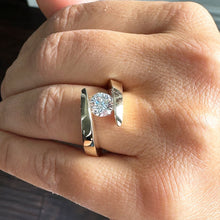 Load image into Gallery viewer, Round Cut Diamond Engagement Ring Tension Set Solitaire Ring IGI Certified 14k Solid And Heavy yellow gold Unique Wedding Bridal Ring 1.00ct