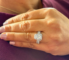 Load image into Gallery viewer, Radiant Cut And Round Diamond Engagement Ring And Matching Band Wedding Set IGI Certified 14k Solid White Gold Halo Style Set 3.50ctw F-VS2