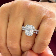 Load image into Gallery viewer, Radiant Cut And Round Diamond Engagement Ring And Matching Band Wedding Set IGI Certified 14k Solid White Gold Halo Style Set 3.50ctw F-VS2