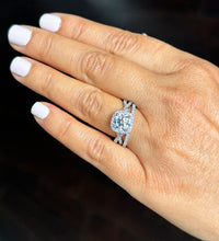 Load image into Gallery viewer, Cushion Cut and Round Cut Diamond Engagement Ring And Matching Band Halo Style IGI 14K Solid White Gold Wedding Bridal Set 3.00ctw F-VS2