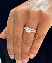Load image into Gallery viewer, Princess Cut Moissanite and Round Cut Sides Natural Diamond Engagement Ring And Matching Band 14k Solid Rose Gold Wedding Bridal Set 2.10ctw