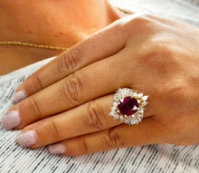 Load image into Gallery viewer, Stunning 14k Solid Yellow Gold Cushion Ruby And Baguettes And Marquise Cut Natural Diamond Ballerina design Ring 7.50ctw