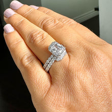 Load image into Gallery viewer, Radiant Cut Moissanite And Round Cut Sides Engagement Ring And Matching Band Halo Style Bridal Ring 14K Solid White Gold Wedding Set 4.50ctw