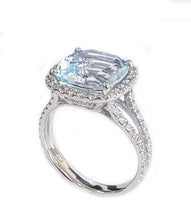 Load image into Gallery viewer, Cushion Cut Natural Aquamarine And Natural Diamonds Engagement Ring Halo Style Wedding Bridal Ring 14k Solid White Gold Right Hand Ring 4.70