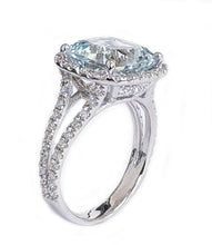 Load image into Gallery viewer, Cushion Cut Natural Aquamarine And Natural Diamonds Engagement Ring Halo Style Wedding Bridal Ring 14k Solid White Gold Right Hand Ring 4.70