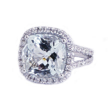 Load image into Gallery viewer, Cushion Cut Natural Aquamarine And Natural Diamonds Engagement Ring Halo Style Wedding Bridal Ring 14k Solid White Gold Right Hand Ring 4.70
