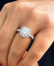Load image into Gallery viewer, Round Cut Moissanite And CVD Round Diamonds Sides Engagement Ring Set In 14k Solid White Gold Wedding Ring Halo Style Bridal Ring 3.00ctw