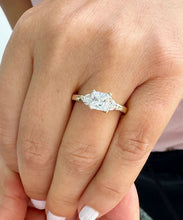 Load image into Gallery viewer, Princess Cut Center And Round Cut Sides Moissanite Engagement Ring Three Stone Style 14K Solid Yellow Gold Wedding Bridal Ring For Her 2.00
