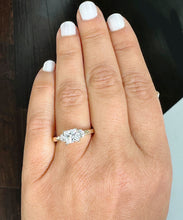 Load image into Gallery viewer, Princess Cut And Round Cut Sides IGI Certified Engagement Ring Three Stone Style 14K Solid Yellow Gold Wedding Bridal Minimalist Ring 2.00ct