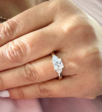 Load image into Gallery viewer, Princess Cut Center And Round Cut Sides Moissanite Engagement Ring Three Stone Style 14K Solid Yellow Gold Wedding Bridal Ring For Her 2.00