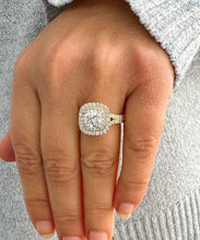 Load image into Gallery viewer, Cushion Cut Moissanite And Round Cut Sides Cvd Diamond Engagement Ring Double Halo Wedding Bridal Ring 14K Solid Yellow Gold 2.80ctw