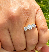 Load image into Gallery viewer, Round Cut Moissanite Engagement Ring Three Stone Style Prong Set 14k Solid Yellow Gold Wedding Ring Bridal Ring For Her Propose Ring 2.00ctw