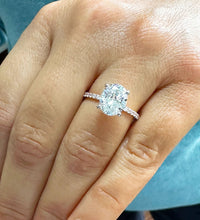 Load image into Gallery viewer, Oval Shape Moissanite Engagement Ring and Round Sides 14k Solid Rose Gold Ring Wedding Ring Bridal Ring Propose Ring Four Prong Set 3.25ctw