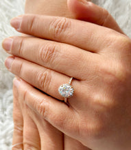 Load image into Gallery viewer, Oval Cut and Round Cut Diamond Engagement Ring IGI Certified Halo Style Wedding Ring Prong Set Bridal Ring 14k Solid Rose Gold 2.50ctw F-VS2