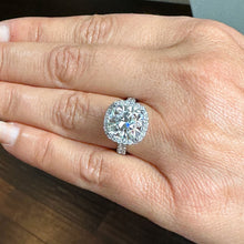 Load image into Gallery viewer, Cushion Cut Moissanite And Round Cut Cvd Diamond Engagement Ring Halo Style Bridal Ring Women's Wedding Ring 14k Solid White Gold 6.50ctw
