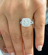 Load image into Gallery viewer, Cushion Cut Moissanite And Round Cut Sides Cvd Diamond Engagement Ring Double Halo Women's 14k Solid White Gold Bridal Halo Ring 2.00ctw
