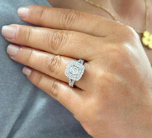 Load image into Gallery viewer, GIA Certified Natural Cushion Cut And Round Cut Sides Diamond Engagement Ring Double Halo Wedding Ring 14k Solid White Gold Bridal Ring 1.70