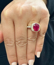 Load image into Gallery viewer, Cushion Cut Ruby And Round Cut Natural Diamonds Engagement Ring 14k Solid Yellow Gold Filigree design Wedding Ring Halo Right Hand Ring 7.50