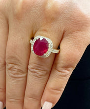 Load image into Gallery viewer, Cushion Cut Ruby And Round Cut Natural Diamonds Engagement Ring 14k Solid Yellow Gold Filigree design Wedding Ring Halo Right Hand Ring 7.50