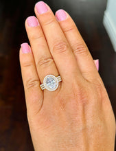 Load image into Gallery viewer, Oval Shape Moissanite and Round Cut Sides Engagement Ring Double Halo Triple Shank Style 14k Solid Yellow Gold Wedding Bridal Ring 2.60ctw