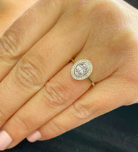 Load image into Gallery viewer, Oval Cut Moissanite and Round Cut Sides Engagement Ring Bezel Set 14k Solid Yellow Gold Bridal Ring Propose Ring Minimalist Design 1.20ctw