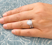 Load image into Gallery viewer, Oval Cut And Round Cut Sides Moissanite Engagement Ring And Matching Band Set Wedding Ring And Band Bridal Set In 14k Solid White Gold 2.10