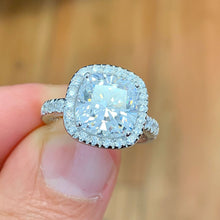 Load image into Gallery viewer, Cushion Cut Moissanite and Round Cut Sides Engagement Ring Halo Style Bridal Ring Deco Wedding Ring 14k Solid White Gold Ring For Her 5.50ct