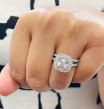Load image into Gallery viewer, Cushion Cut Moissanite And Round Cut Sides Engagement Ring And Matching Band Bridal Set 14k Solid White Gold Wedding Set Double Halo 1.95ctw