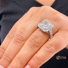 Load image into Gallery viewer, Asscher Cut Moissanite and Round Cut Sides CVD Diamonds Bezel Set Engagement Ring 14k Solid and Heavy White Gold Wedding Ring 4.60ctw