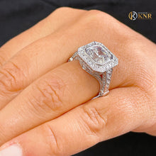 Load image into Gallery viewer, Asscher Cut Moissanite Center and Round Cut Sides Engagement Ring Bezel Set Wedding Bridal Ring For Her 14k Solid and Heavy White Gold 4.60